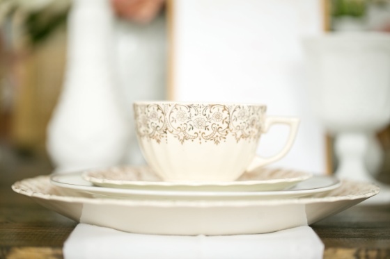 vintage wedding, blush, gold, antique china, teacup