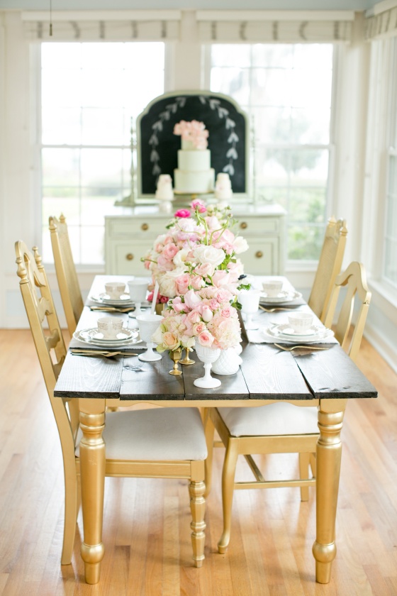 vintage wedding, blush, mint, gold, farmhouse table, antique dresser